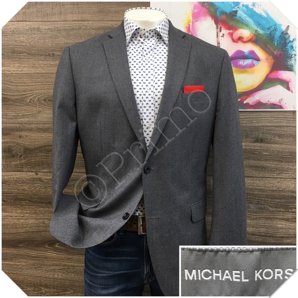 Michael Kors Mens Grey Wool Two Button Blazer Sport Coat 44L Jacket Casual Suit